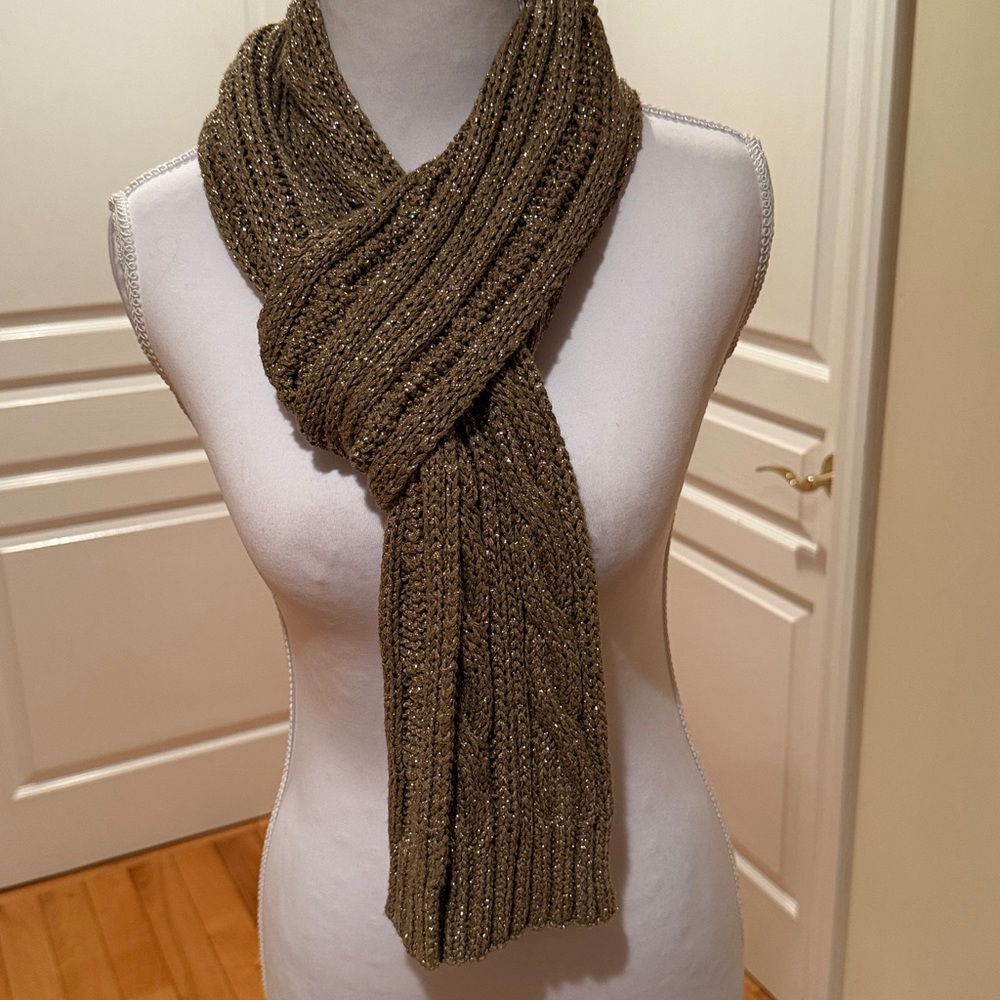 J. Crew  Cable knit Gold Metallic Skinny Scarf